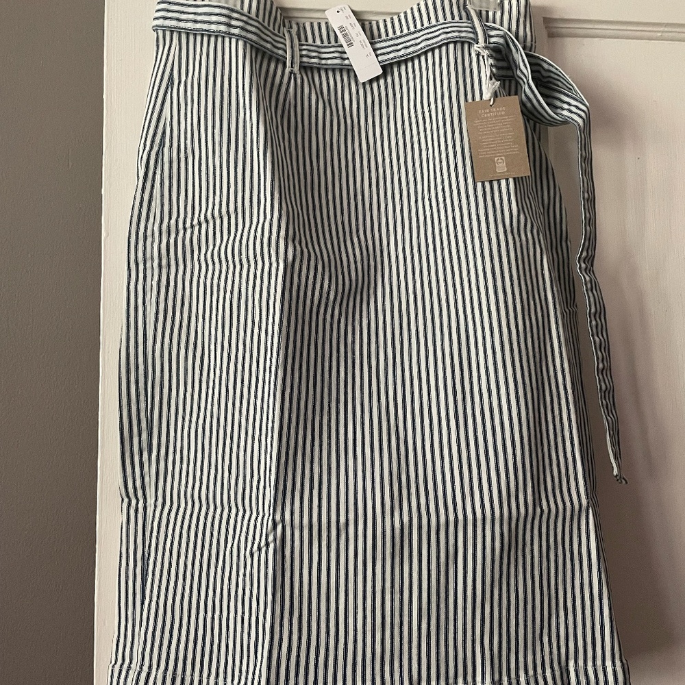 J. Crew blue and white railroad strip denim midi skirt